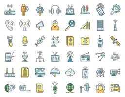 Communications engineer icons set vector color line