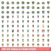 100 ice vanilla foam icons set, color line style vector