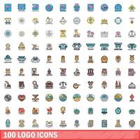 100 logo icons set, color line style vector