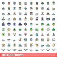 100 logo icons set, color line style vector