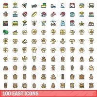 100 east icons set, color line style vector