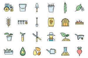 Agronomist tools icons set vector color line