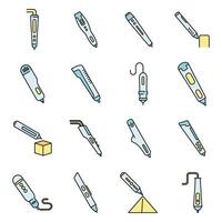 3d pen model icons set vector color line