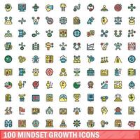 100 mindset growth icons set, color line style vector