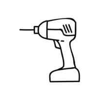 Electric cordless drill icon. Woodworking tool. Hand drawn vector illustration. Editable line stroke