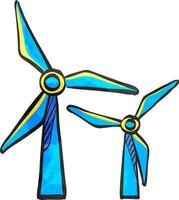 Wind turbine icon in color drawing. Power generation energy renewable vector