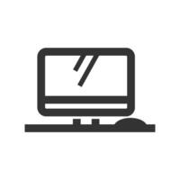 Desktop computer icon in thick outline style. Black and white monochrome vector illustration.
