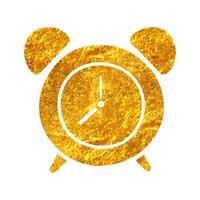 Hand drawn Clock icon in gold foil texture vector illustration