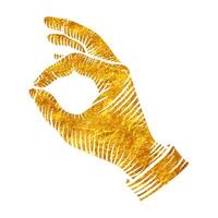 Hand drawn okay gesture using thumb and index finger in gold foil texture vector illustration