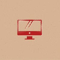 Desktop computer halftone style icon with grunge background vector illustration