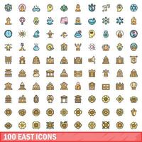 100 east icons set, color line style vector