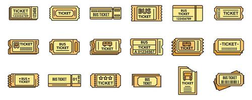 Bus ticketing card icons set vector color line