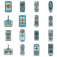 Hand remote control icons set vector color line