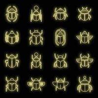 Egypt Scarab beetle icons set vector neon