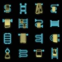 Home heated towel rail icons set vector neon