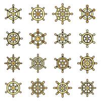 Ship wheel element icons set vector color line