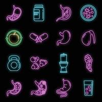 Digestion health icons set vector neon