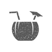 Coconut drink icon in grunge texture vector illustration