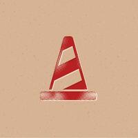 Traffic cone halftone style icon with grunge background vector illustration