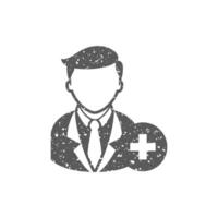 Businessman with plus sign icon in grunge texture vector illustration