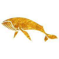 Hand drawn whale in gold foil texture vector illustration