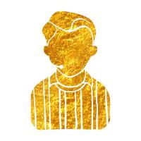 Hand drawn Referee avatar icon in gold foil texture vector illustration