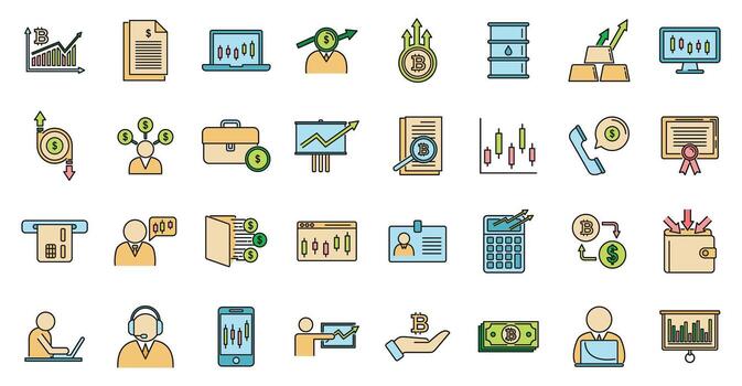 comerciante íconos conjunto vector color línea