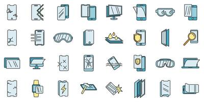Modern protective glass icons set vector color line