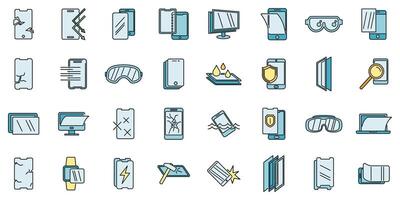 Modern protective glass icons set vector color line