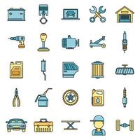 Auto mechanic labor icons set vector color line