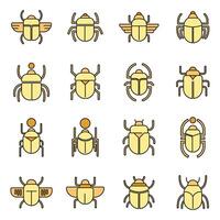 Egypt Scarab beetle icons set vector color line