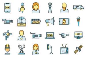 TV presenter interview icons set vector color line