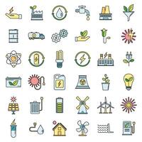 Bio clean energy icons set vector color line