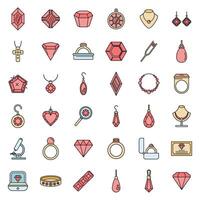 Jeweler gem icons set vector color line