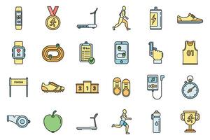 Running trail icons set vector color line