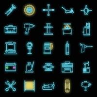 Tire fitting tool icons set vector neon