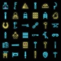 Blacksmith tools icons set vector neon