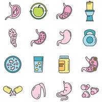 Digestion health icons set vector color line