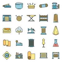 Textile production factory icons set vector color line