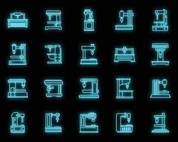 Milling Machine device icons set vector neon