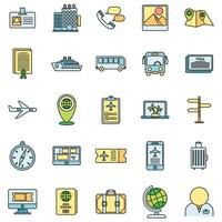 Tourism manager travel icons set vector color line