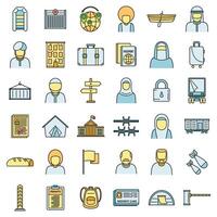 Africa illegal immigrants icons set vector color line