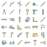 Work carpenter tools icons set vector color line