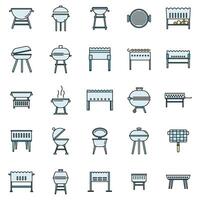 Bbq brazier icons set vector color line