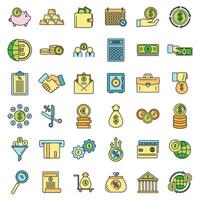 Credit union bank icons set vector color line