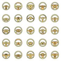 Part car steering wheel icons set vector color line