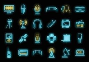 Radio engineer tool icons set vector neon