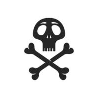 Human skull and bones icon in black and white vector