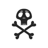 Human skull and bones icon in black and white vector