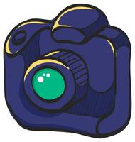 Camera icon in hand drawn color vector illustration